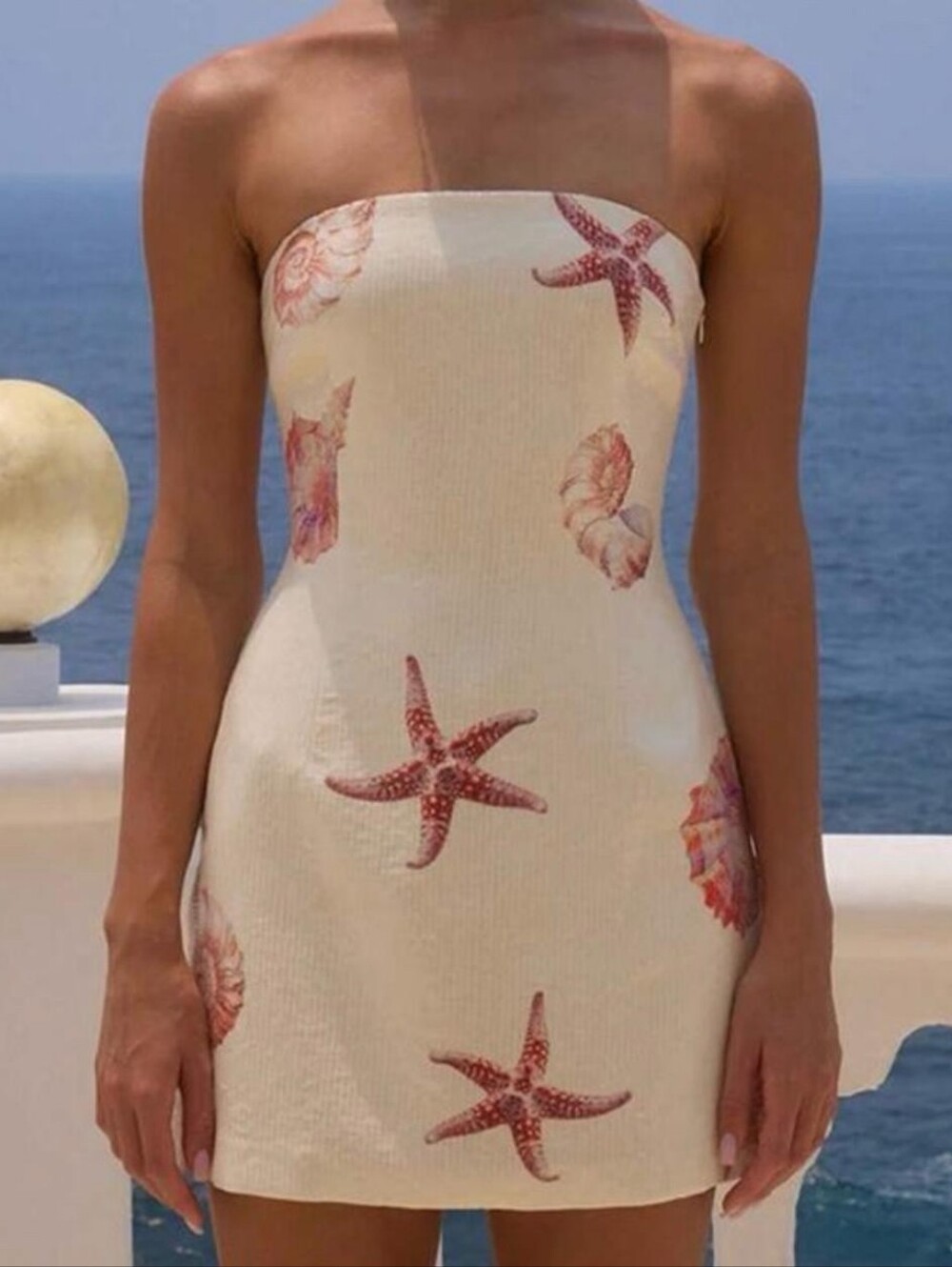 Strapless Sequin Seashell Print Mini Dress